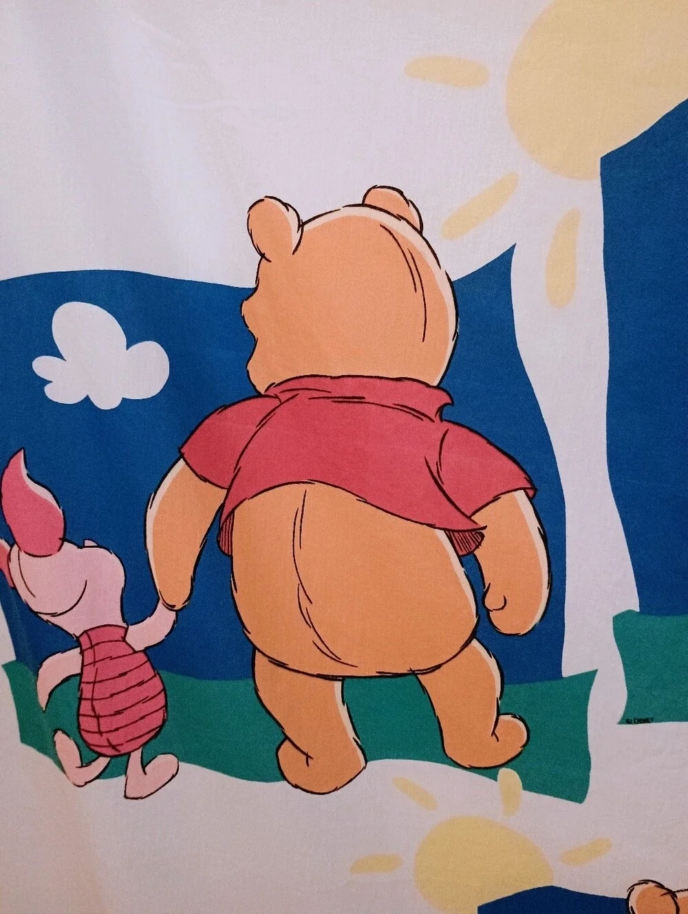 VTG Winnie the Pooh & Piglet Friends Holding Hands Twin Flat Bed Sheet
